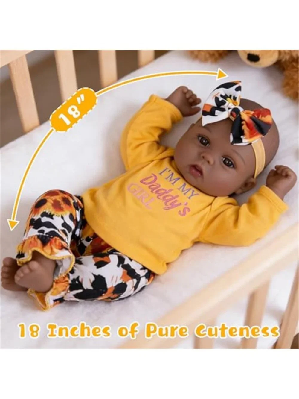 18 Inch Black Reborn Baby Girl Doll Soft Weighted Cloth Body 7 Piece Gift Set